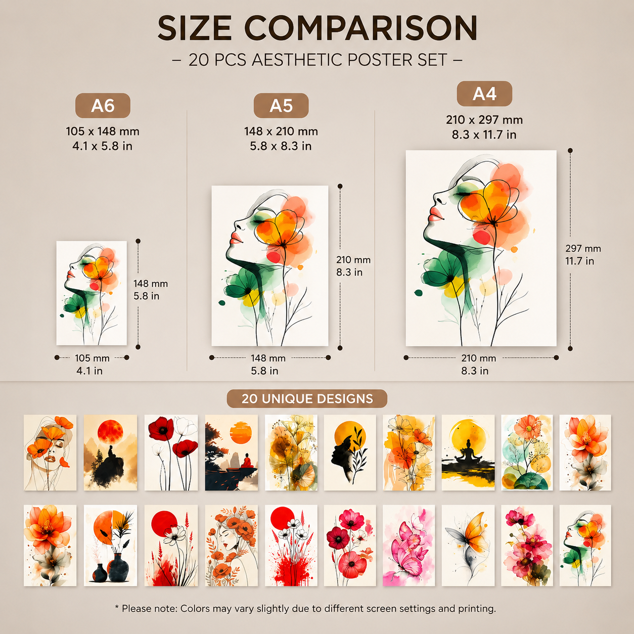 20 PCS Aesthetic Watercolor & Abstract Art Poster Set