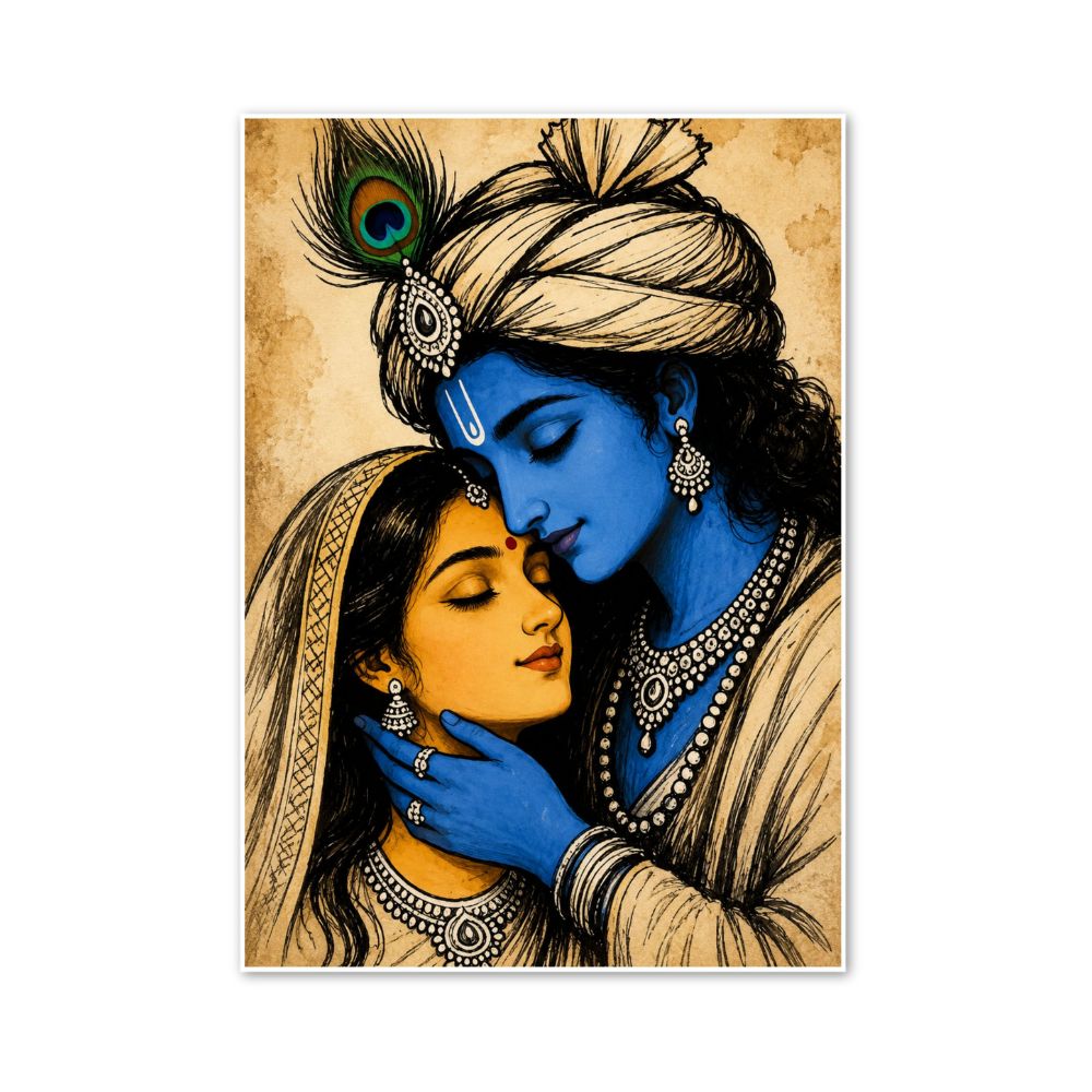 Radha Krishna Vintage Devotional Wall Art Poster