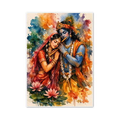 Radha Krishna Watercolor Wall Art Poster