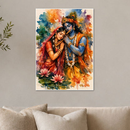 Radha Krishna Watercolor Wall Art Poster