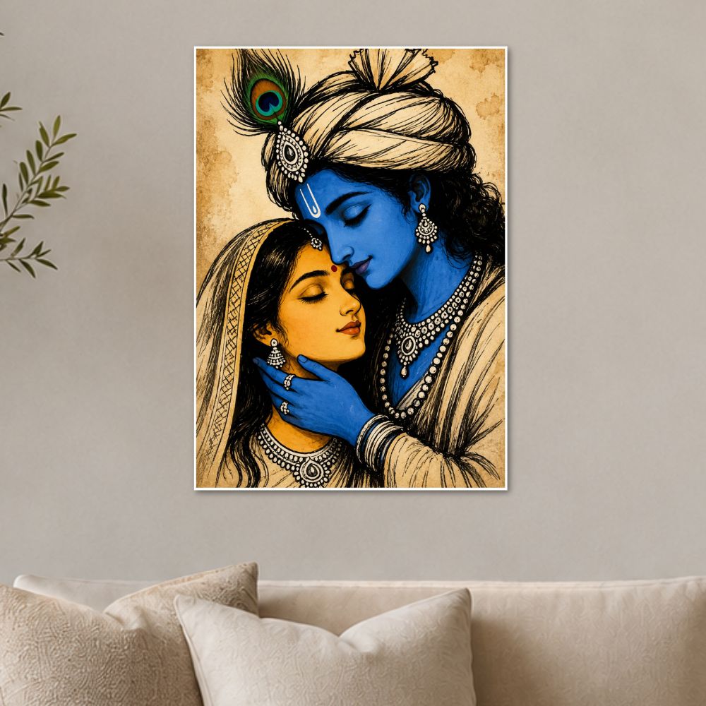 Radha Krishna Vintage Devotional Wall Art Poster