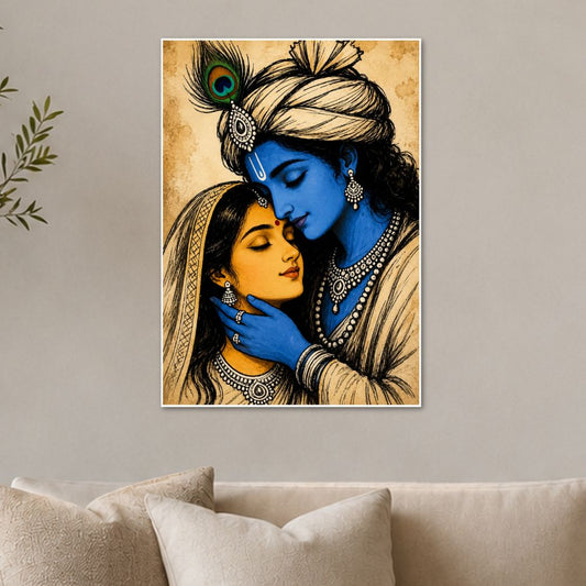 Radha Krishna Vintage Devotional Wall Art Poster